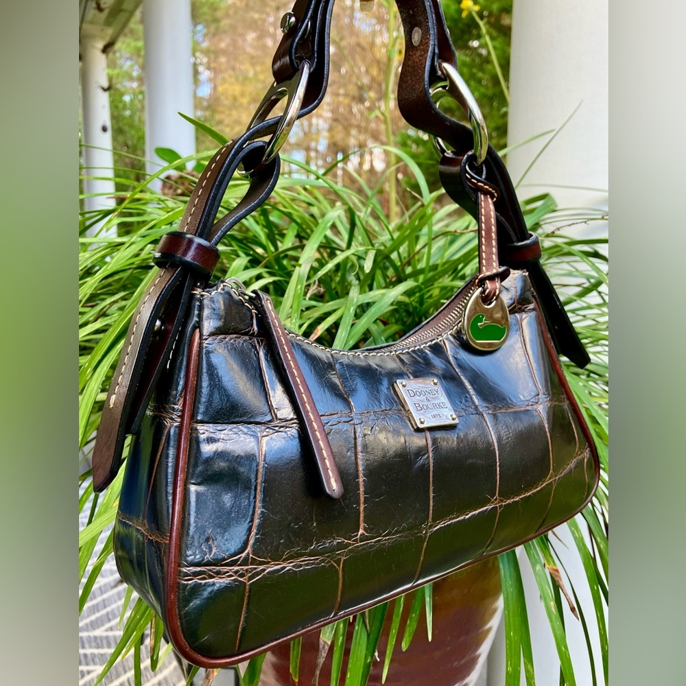 DOONEY & BOURKE Black Croc Embossed Leather Harrison Hobo Bag